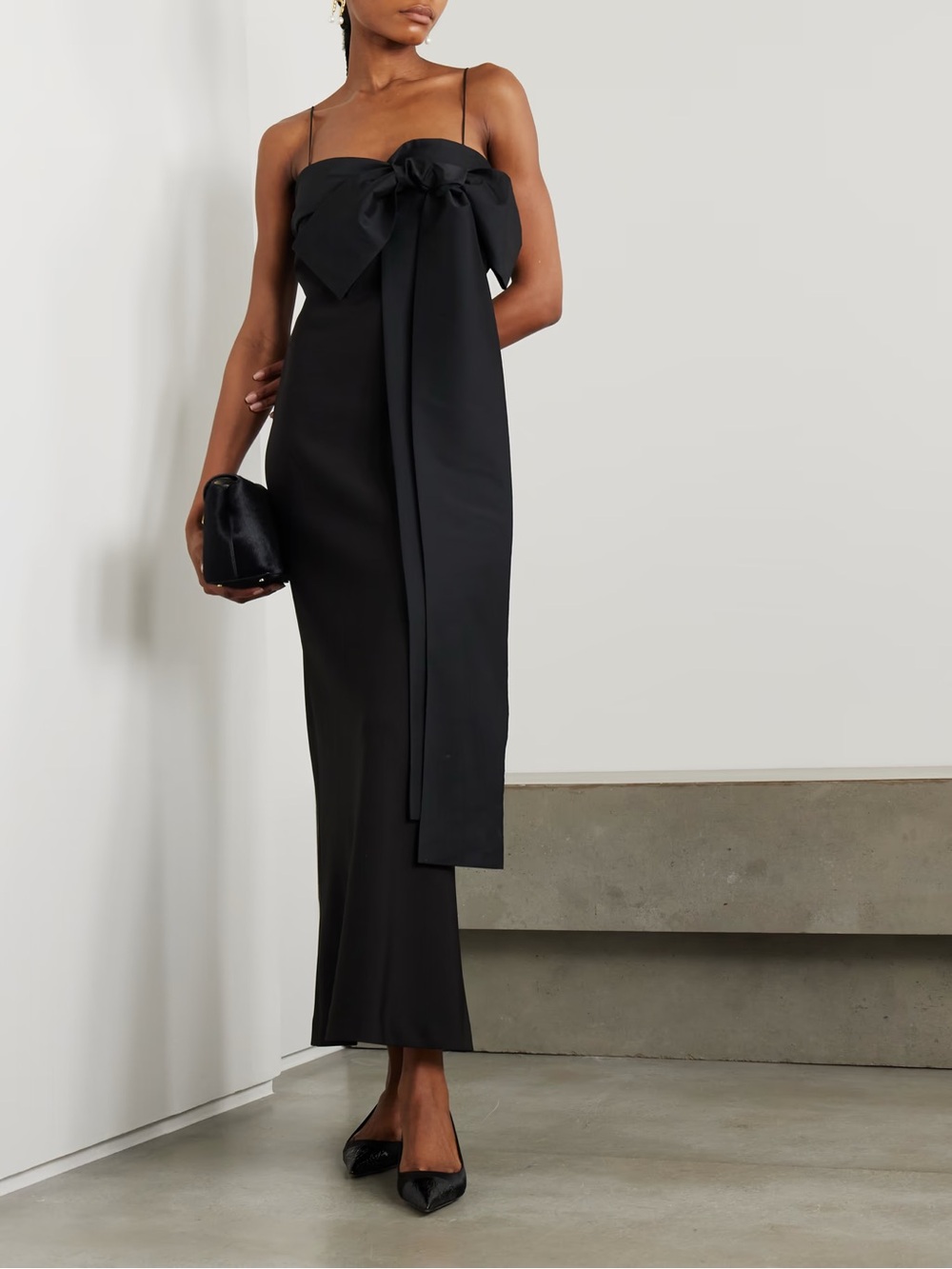 Bernadette Bart bow-embellished taffeta-trimmed crepe de chine gown - Picture 2 of 7